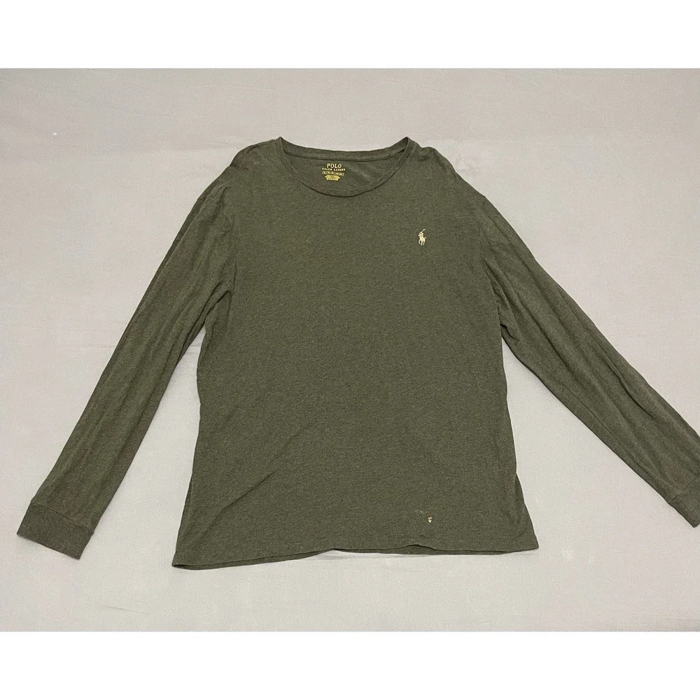 Polo Ralph Lauren Classic Fit Long Sleeve T Shirt Men's Size XL Green Gold Pony